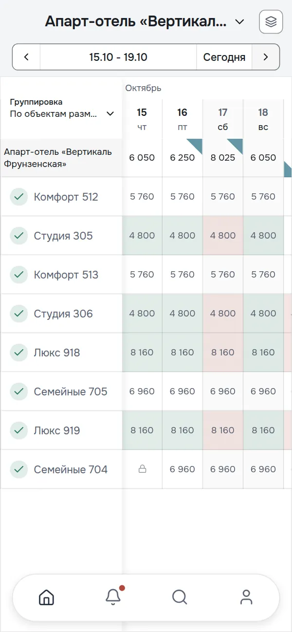 Доска Beerent PMS на телефоне: цены юнитов, окрашенные по рынку, и метка рекомендации на 17 октября